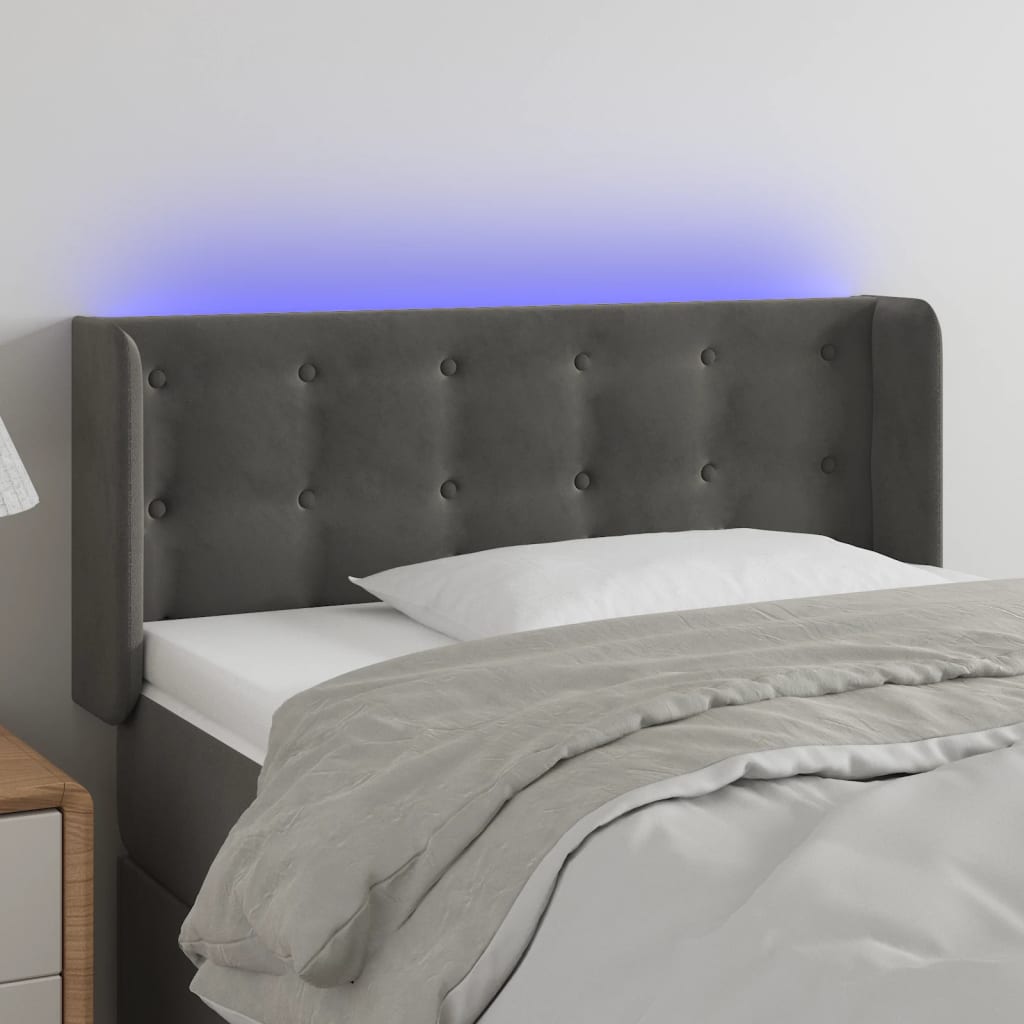 vidaXL Čelo postele s LED tmavosivé 83x16x78/88 cm zamat