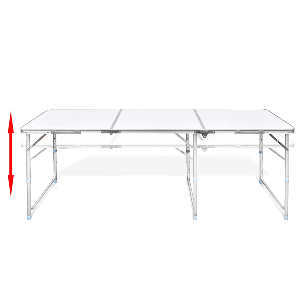 Skladací kempingový stôl z hliníka s nastaviteľnou výškou 180 x 60 cm