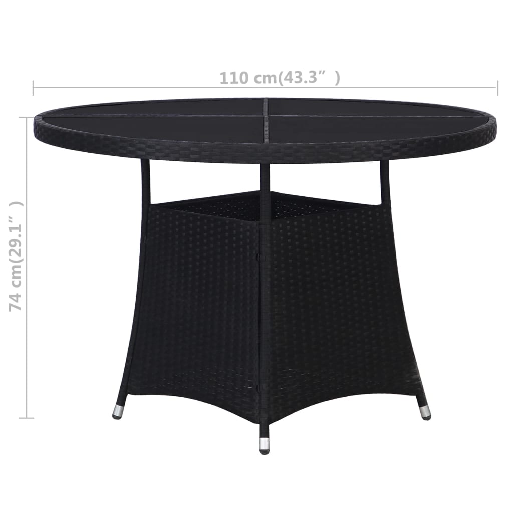 vidaXL Záhradný stôl čierny 110x74 cm polyratanový