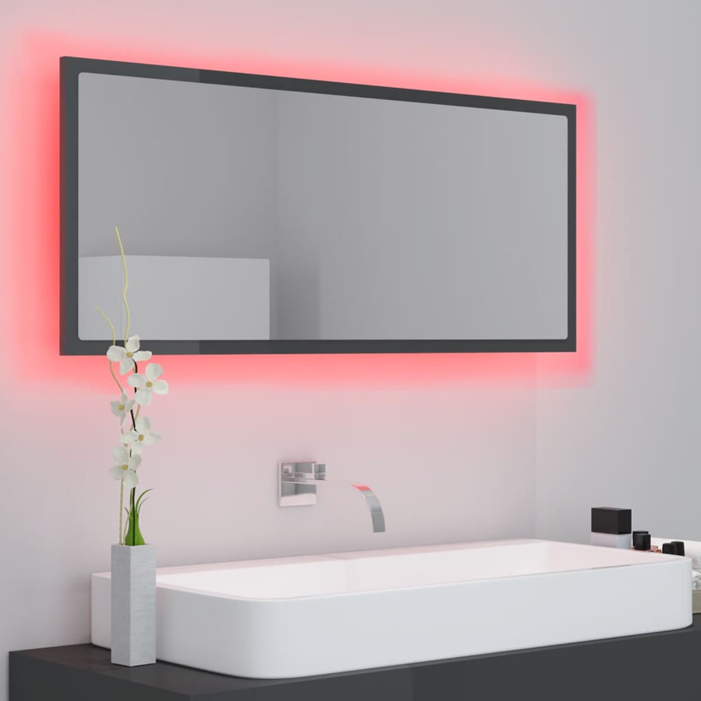 vidaXL LED kúpeľňové zrkadlo lesklé sivé 100x8,5x37 cm drevotrieska