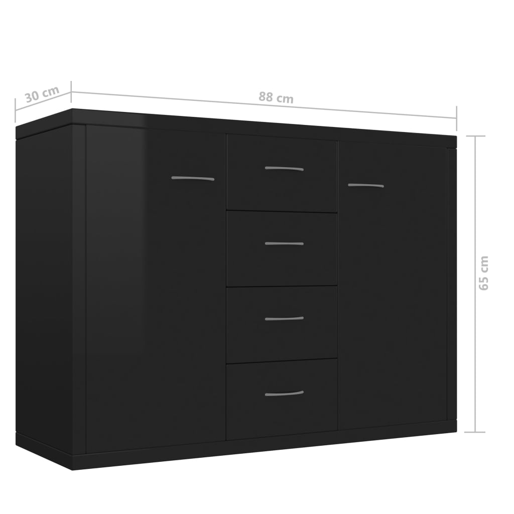 vidaXL Komoda, lesklá čierna 88x30x65 cm, kompozitné drevo