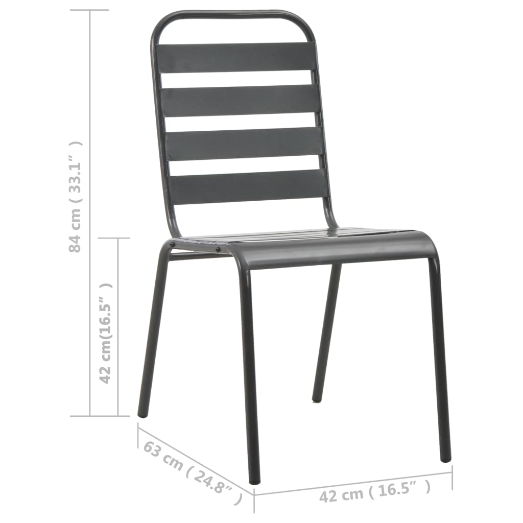 vidaXL Vonkajšie stoličky 4 ks, latkový dizajn, oceľ, tmavosivé