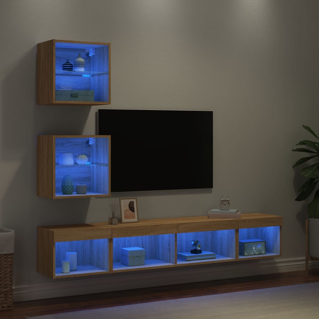 vidaXL 5-dielne TV nástenné skrinky s LED dub sonoma kompozitné drevo