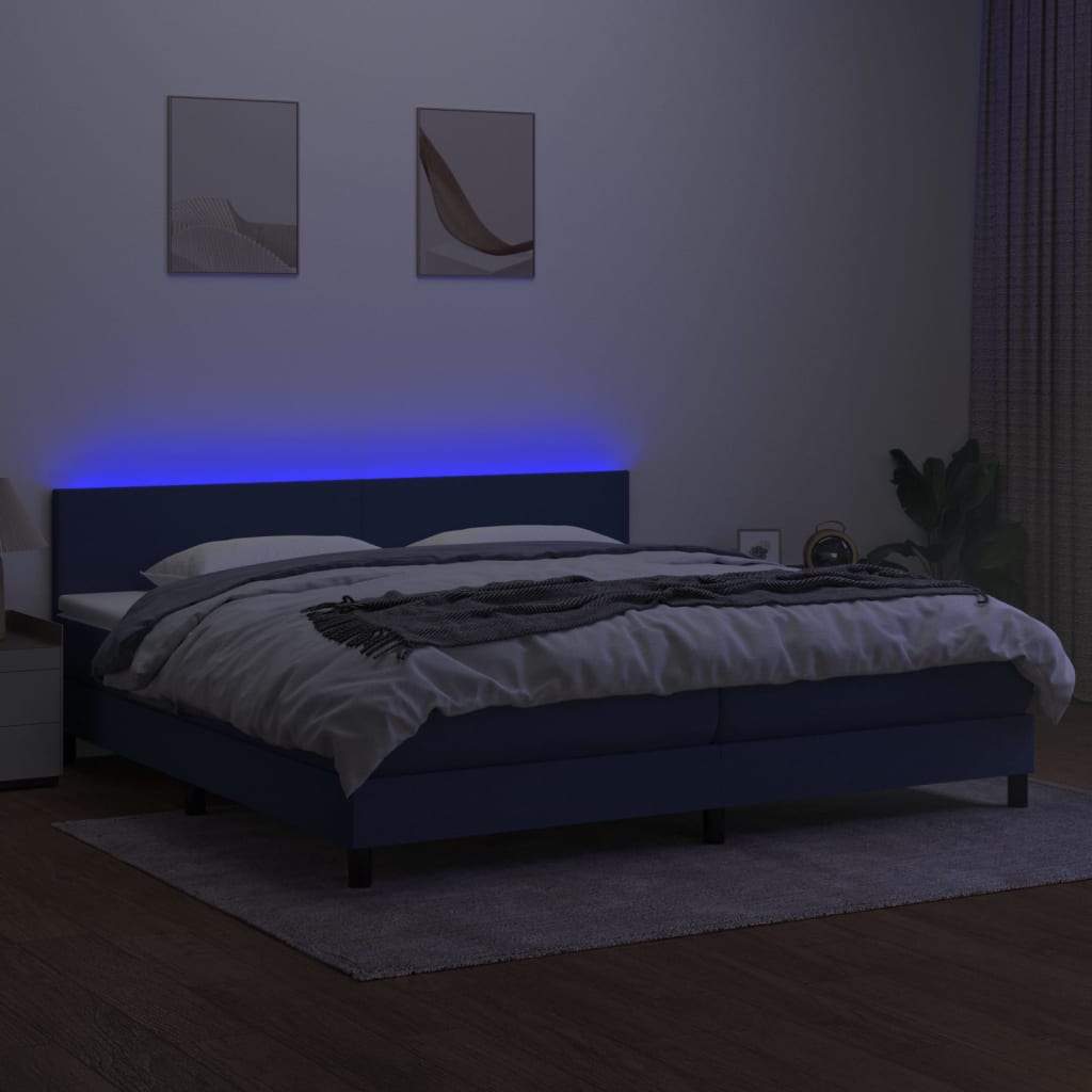 vidaXL Posteľ boxsping s matracom a LED modrá 200x200 cm látka