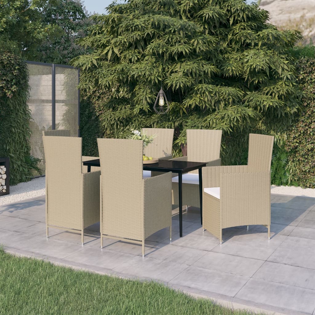 vidaXL 7-dielna záhradná jedálenská súprava so sedákmi béžová