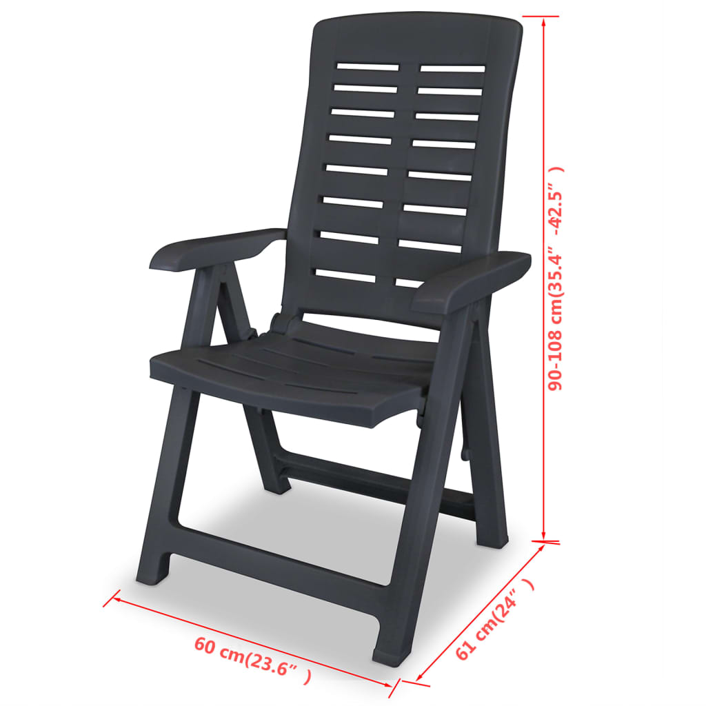 vidaXL Sklápacie záhradné stoličky 2 ks, plast, antracitové