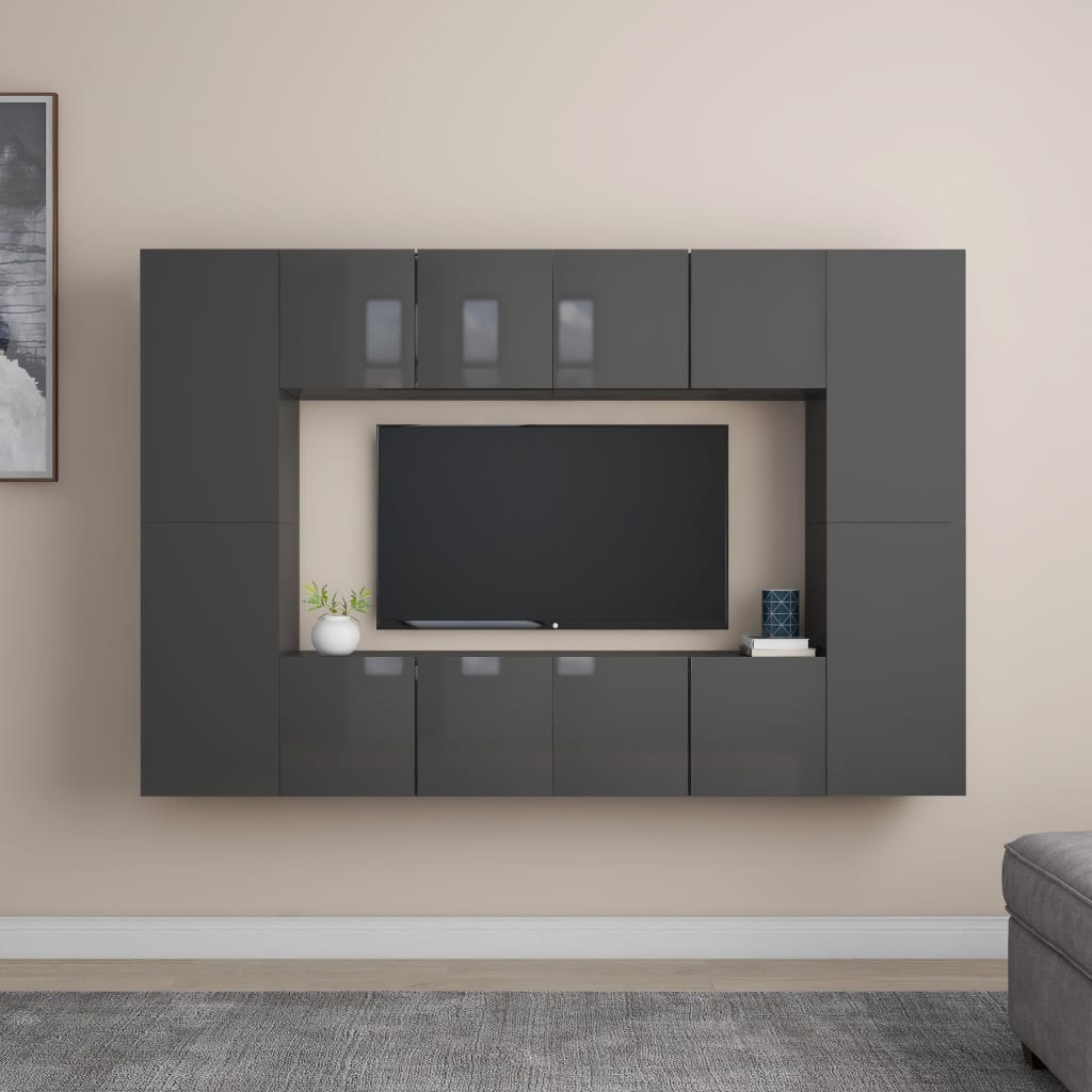 vidaXL 8-dielna súprava TV skriniek lesklá sivá drevotrieska