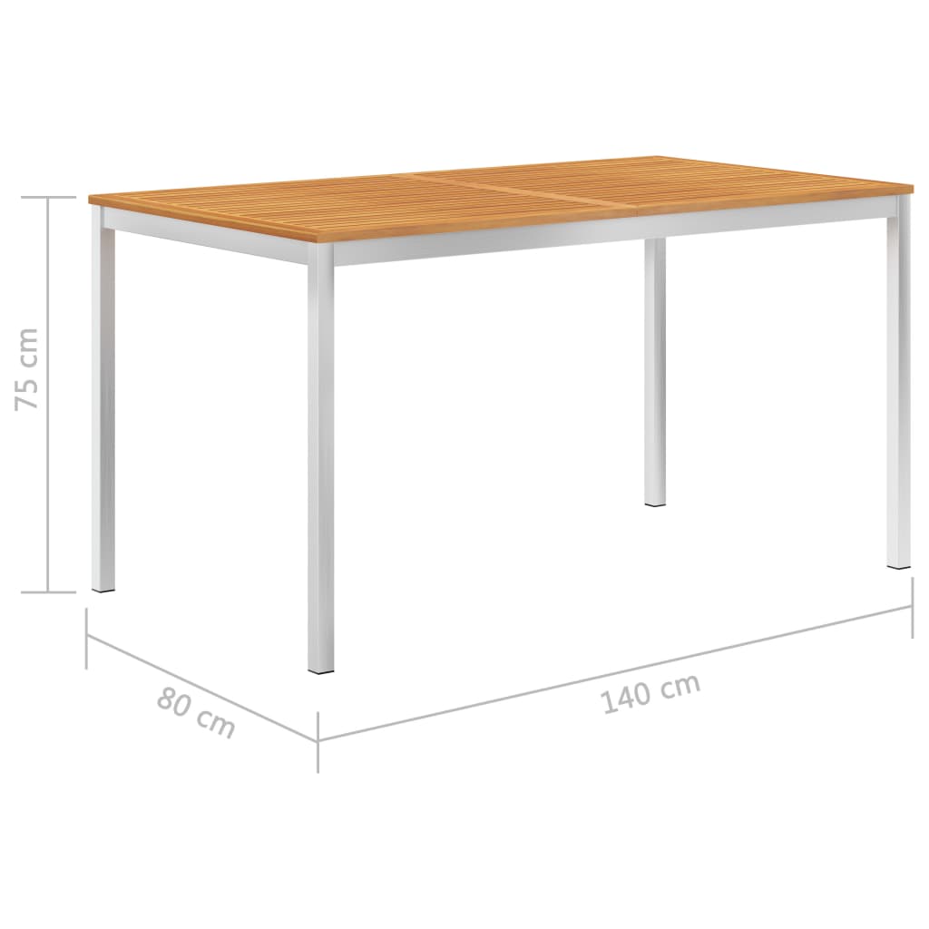 vidaXL Záhradný jedálenský stôl 140x80x75 cm, akáciový masív, oceľ