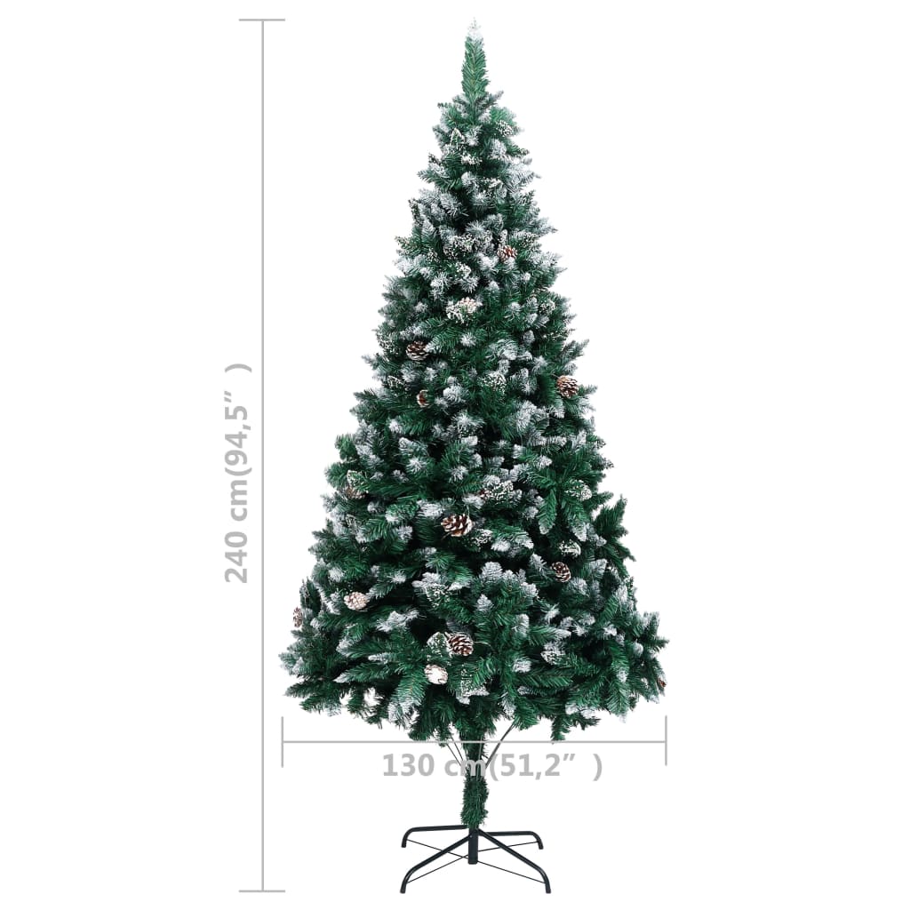 vidaXL Zasnežený umelý vianočný stromček s borovicovými šiškami 240 cm