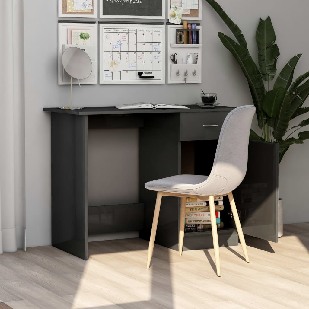 vidaXL Písací stôl, lesklý sivý 100x50x76 cm, drevotrieska