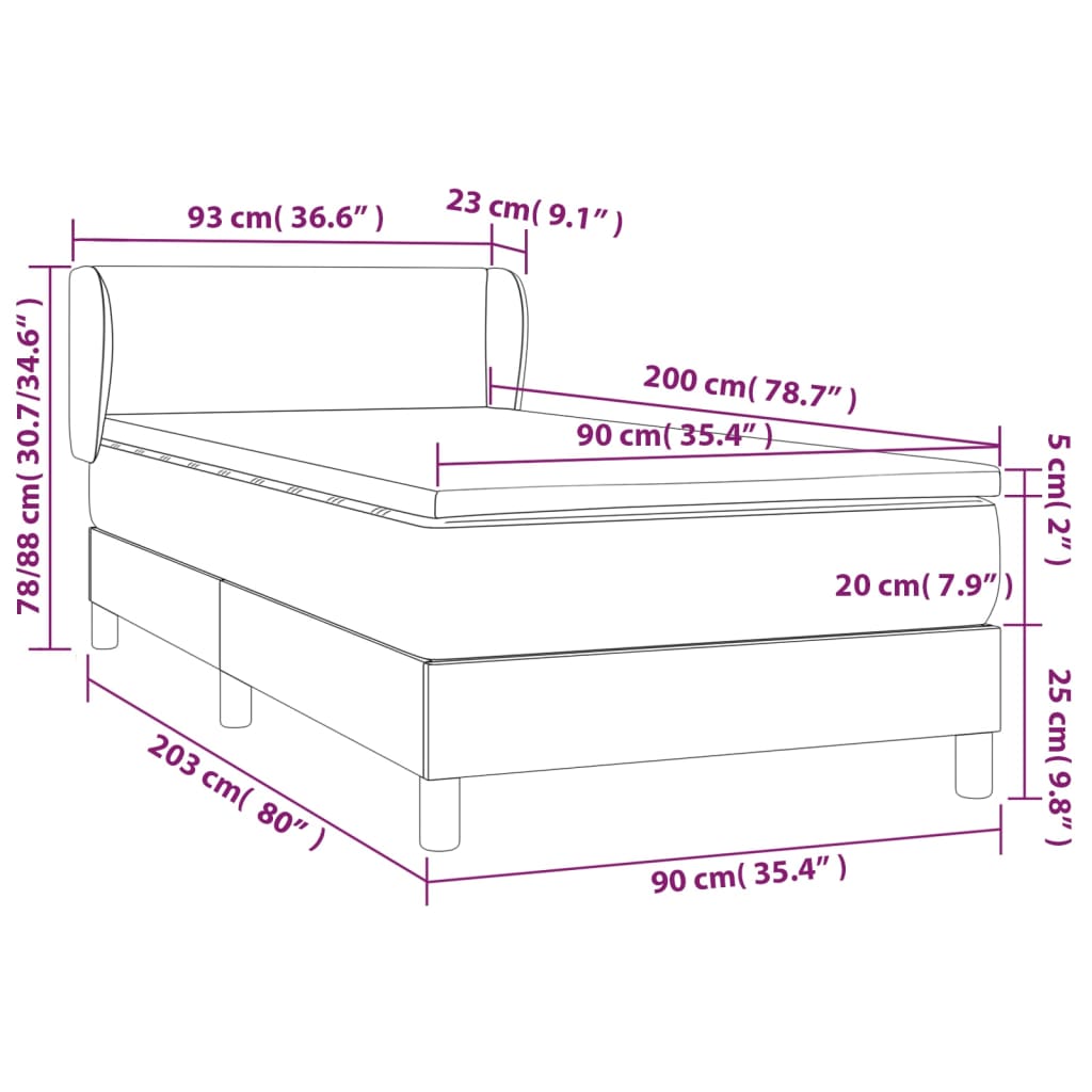 vidaXL Posteľný rám boxspring s matracom čierny 90x200 cm látka