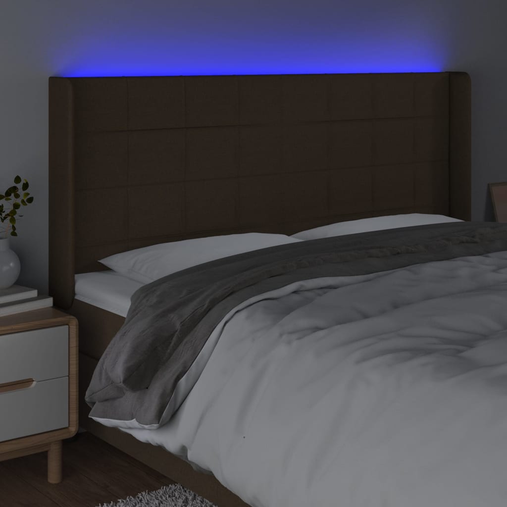 vidaXL Čelo postele s LED tmavohendé 183x16x118/128 cm látka