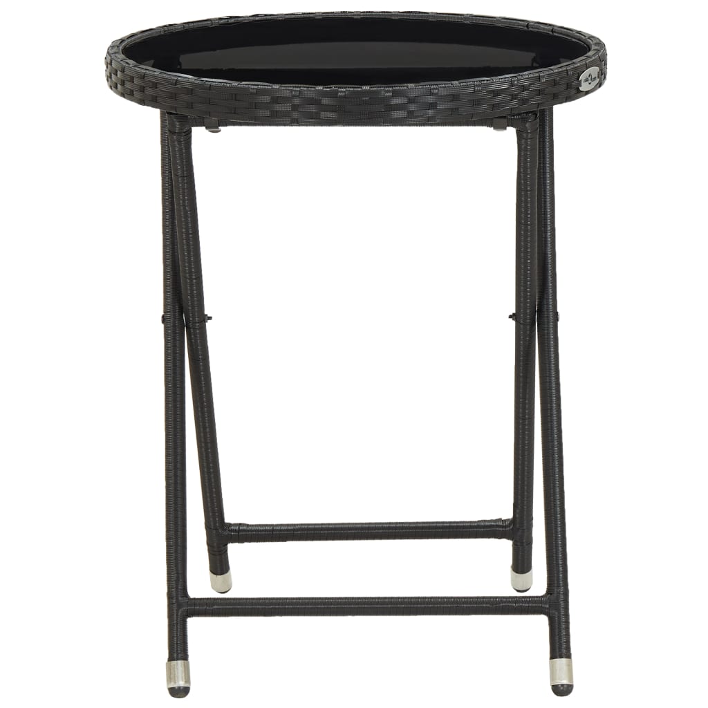 vidaXL Čajový stolík, čierny 60 cm, polyratan, tvrdené sklo