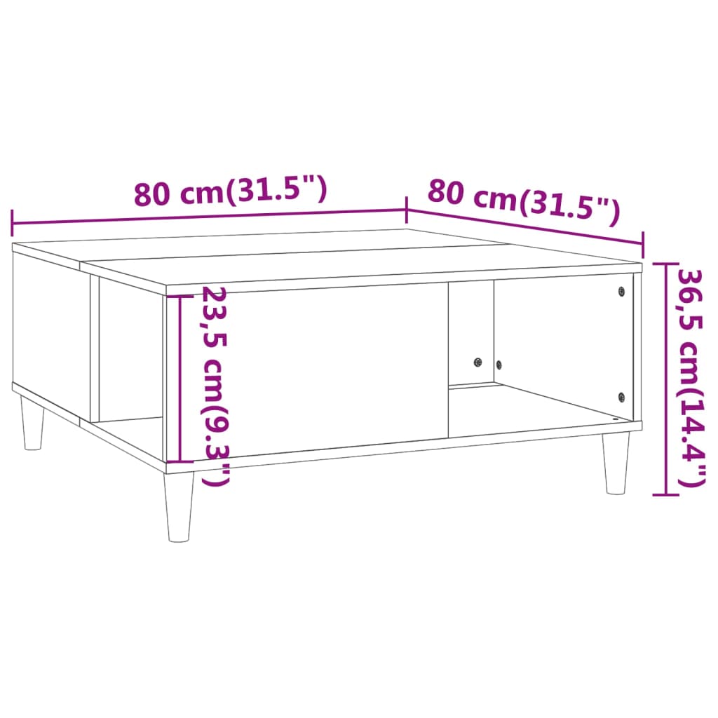 vidaXL Konferenčný stolík lesklý biely 80x80x36,5 cm spracované drevo