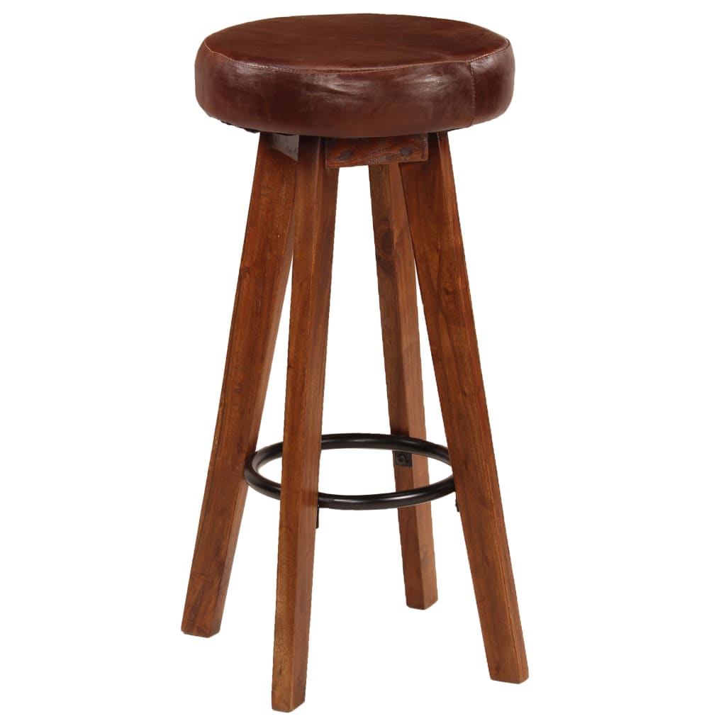 vidaXL Barové stoličky 2 ks, pravá koža a akáciový masív