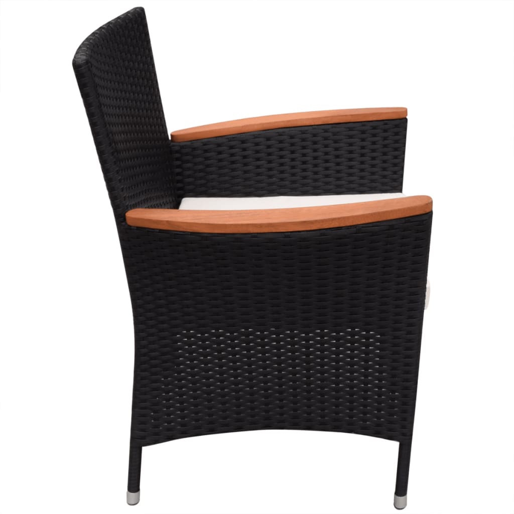 vidaXL Záhradné stoličky 2 ks s podložkami, polyratan, čierne