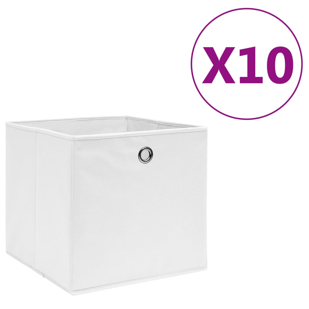 vidaXL Úložné boxy 10 ks, netkaná textília 28x28x28 cm, biele