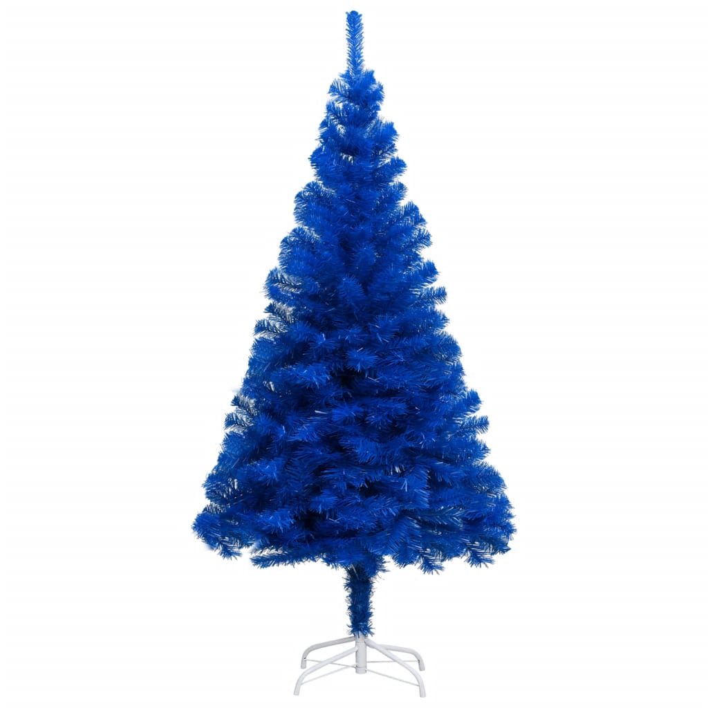 vidaXL Osvetlený umelý vianočný stromček s guľami, modrý 120 cm, PVC