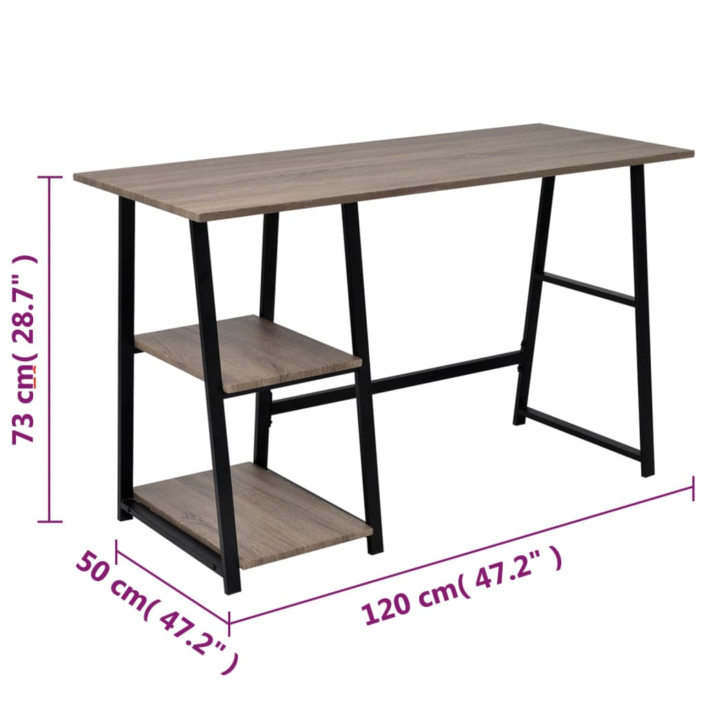 vidaXL Písací stôl s 2 poličkami, šedý a dubový