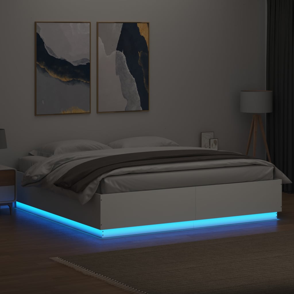 vidaXL Posteľný rám s LED svetlami biely 180x200 cm kompozitné drevo