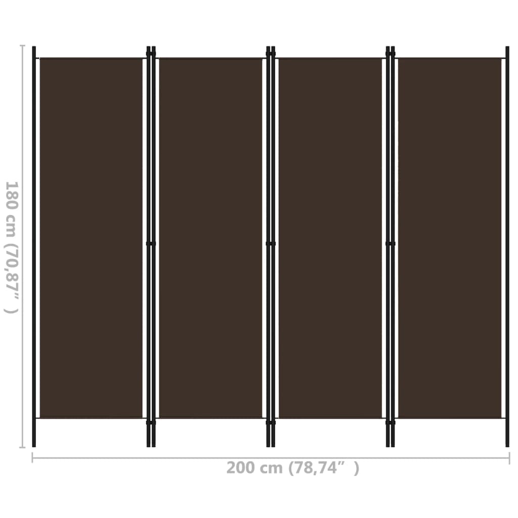 vidaXL 4-panelový paraván hnedý 200x180 cm