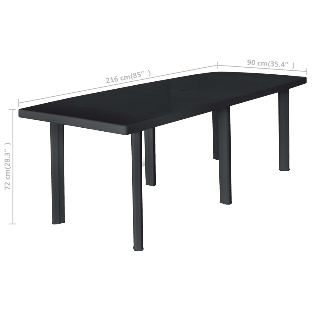 vidaXL Záhradný stôl antracitový 216x90x72 cm plastový