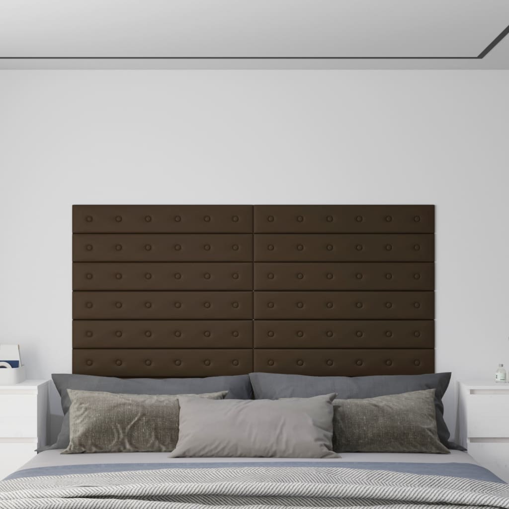 vidaXL Nástenné panely 12 ks hnedé 90x15 cm umelá koža 1,62 m²