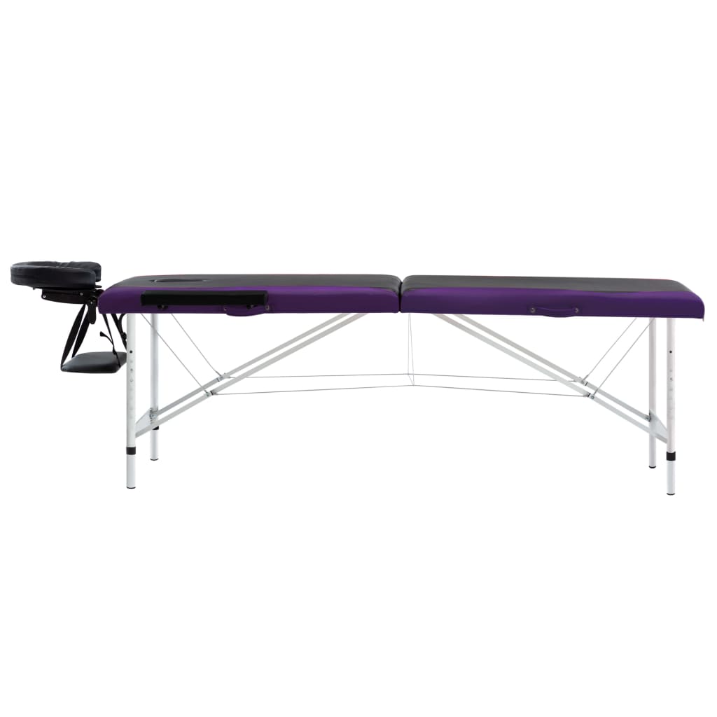 vidaXL 2-zónový skladací masážny stôl čierno-fialový hliníkový