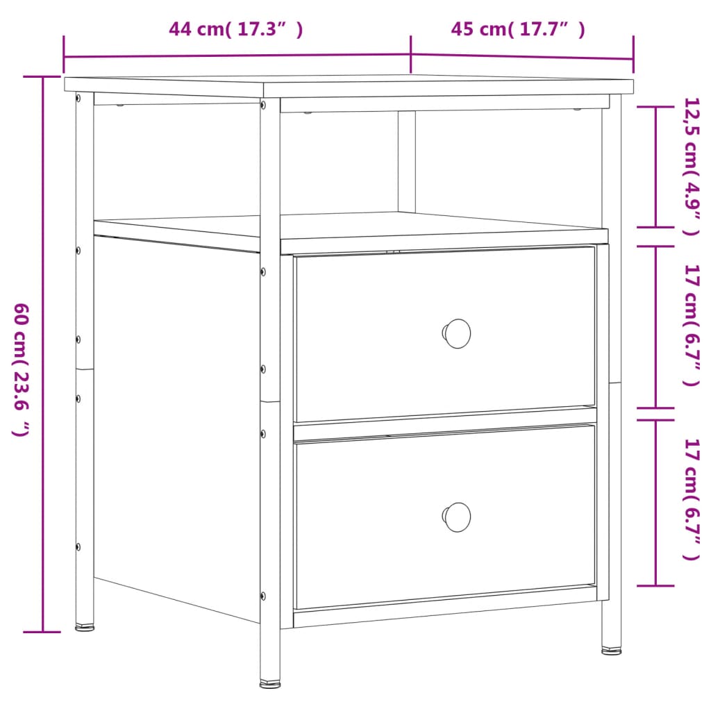 vidaXL Nočný stolík hnedý dub 44x45x60 cm kompozitné drevo