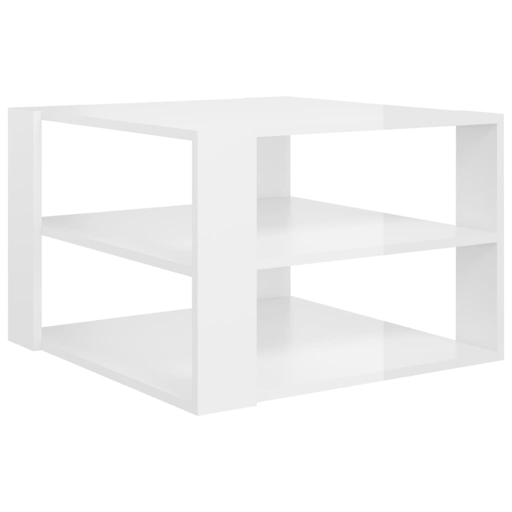 vidaXL Konferenčný stolík lesklý biely 60x60x40 cm drevotrieska