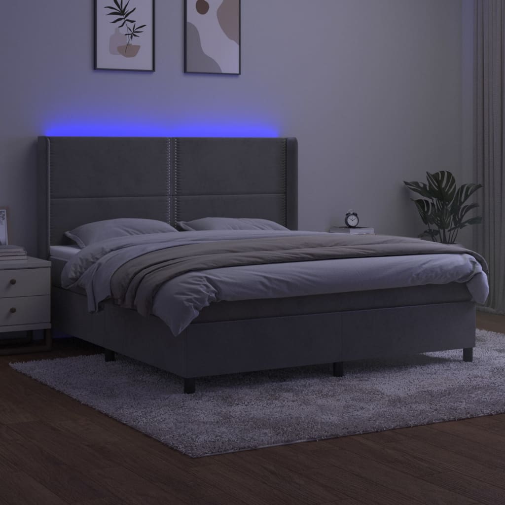 vidaXL Posteľ boxsping s matracom a LED bledosivá 180x200 cm zamat