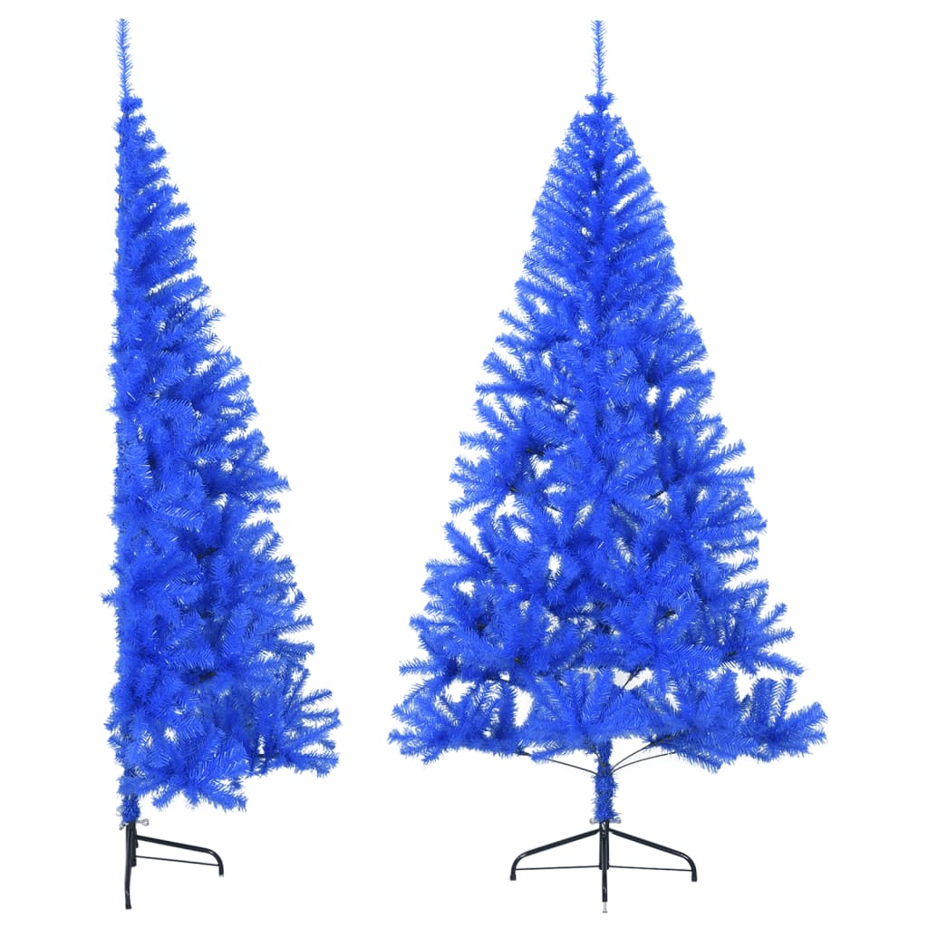 vidaXL Umelý polovičný vianočný stromček so stojanom, modrý 210 cm PVC