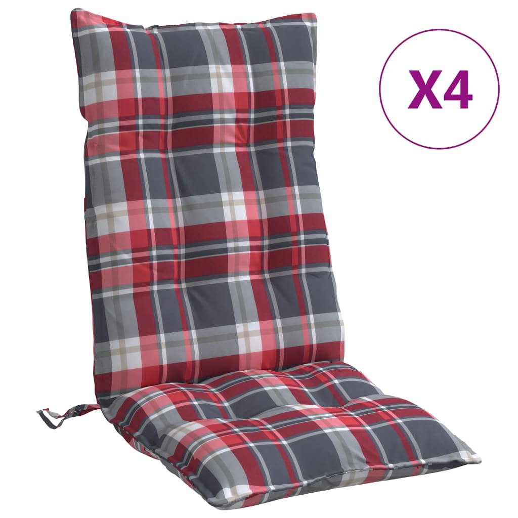 vidaXL Vankúše na stoličky s vysokým operadlom 4ks červené kocky látka