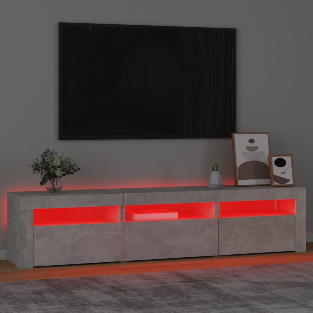 vidaXL TV skrinka s LED svetlami betónová sivá 180x35x40 cm