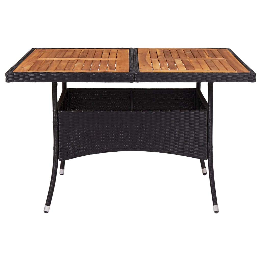 vidaXL Vonkajší jedálenský stôl čierny polyratan a masívne akáciové drevo