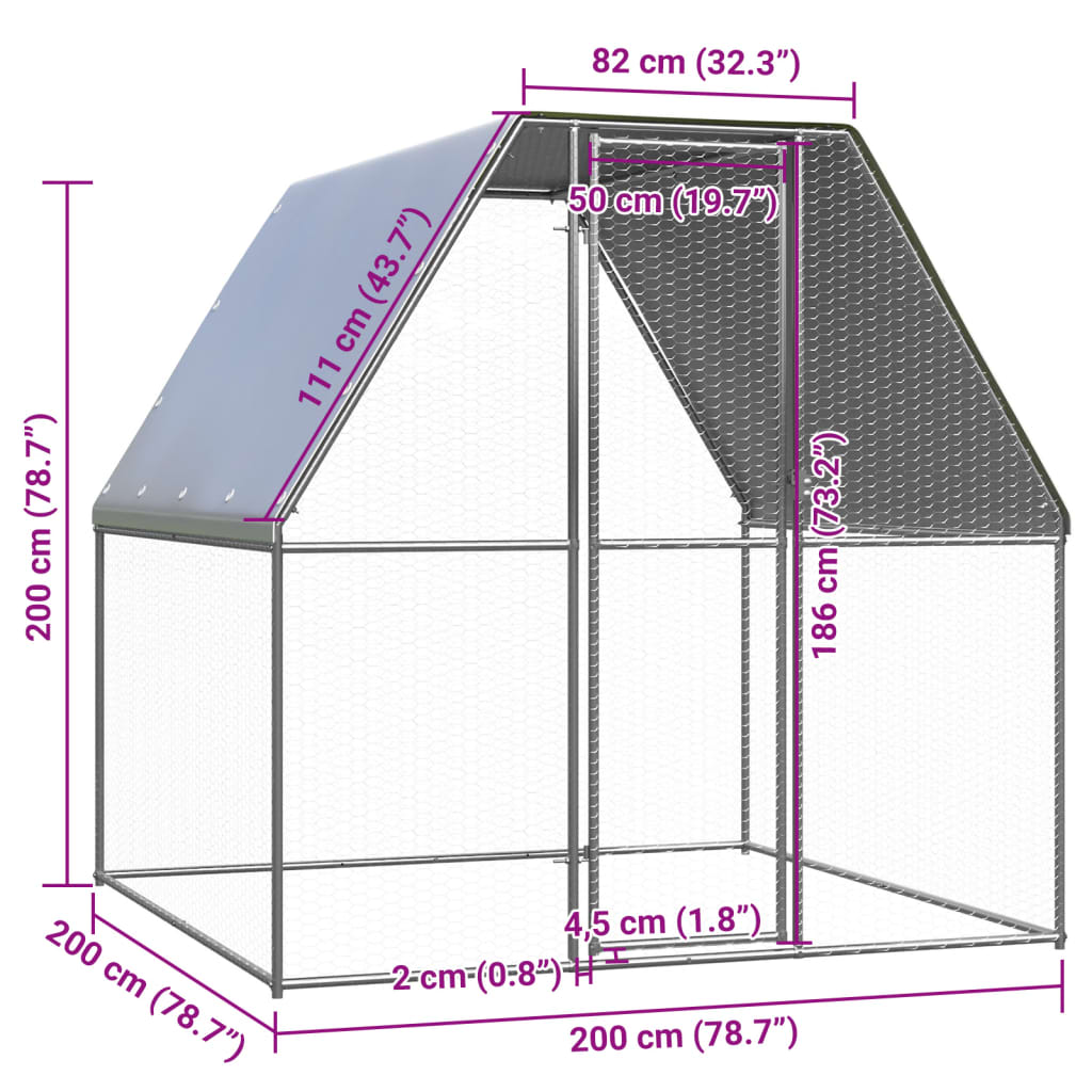 vidaXL Vonkajšia klietka pre sliepky 2x2x2 m pozinkovaná oceľ