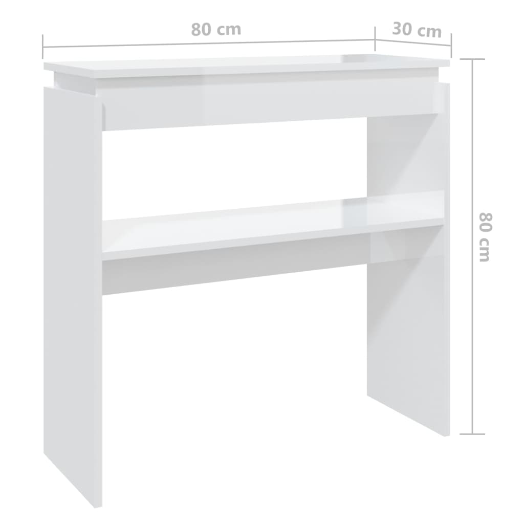 vidaXL Konzolový stolík lesklý biely 80x30x80 cm drevotrieska