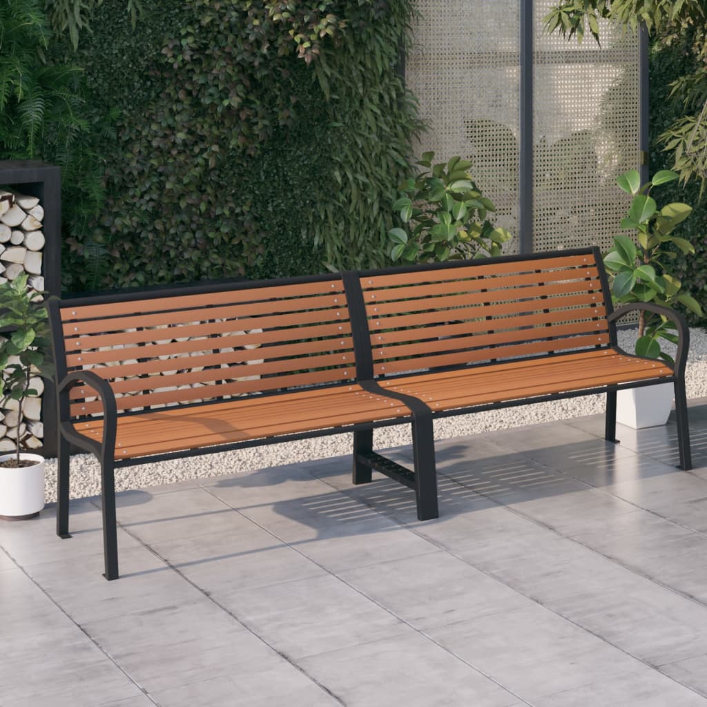vidaXL Dvojitá záhradná lavička 251 cm, oceľ a WPC