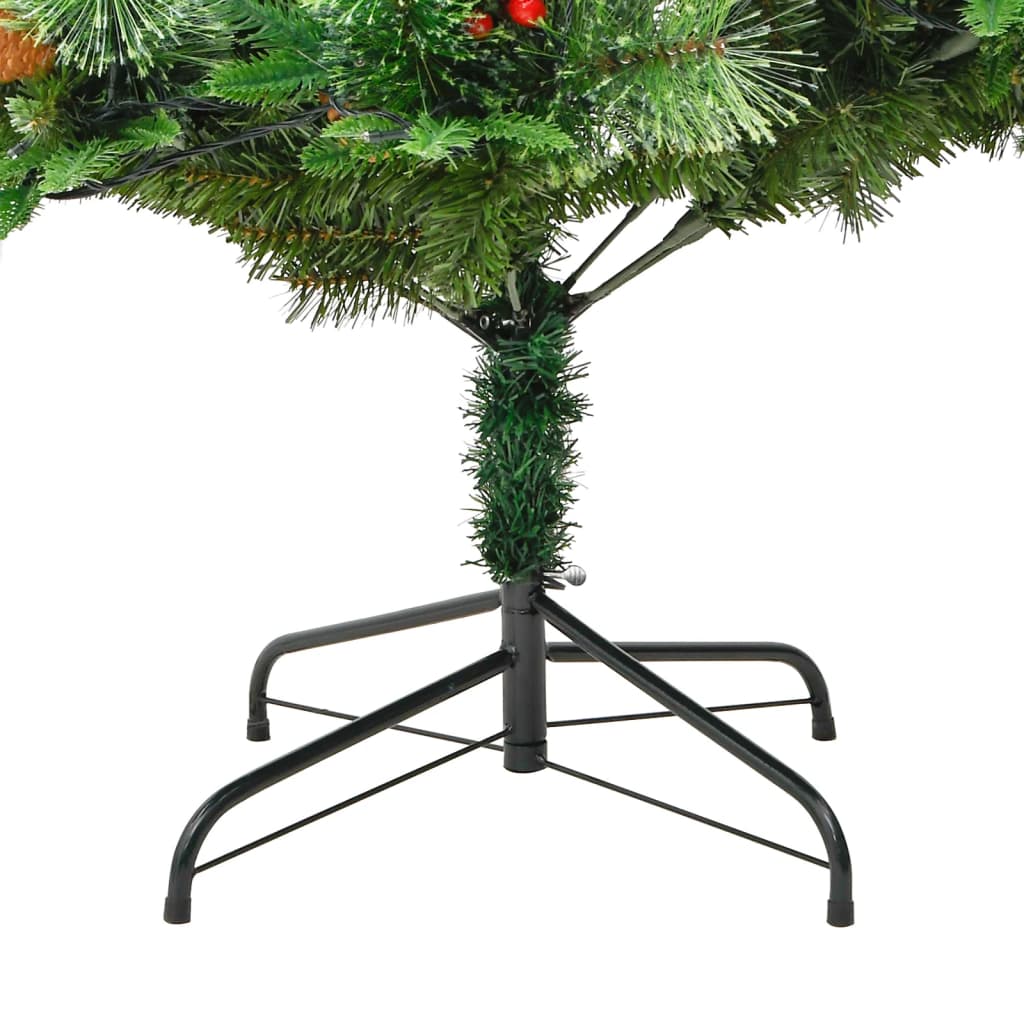 vidaXL Osvetlený vianočný stromček so šiškami, zelený 225 cm, PVC a PE