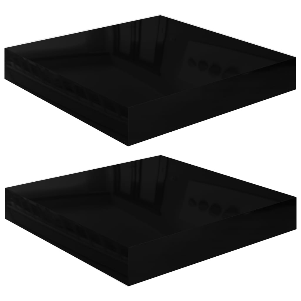 vidaXL Plávajúce nástenné police 2ks, lesklé čierne 23x23,5x3,8cm, MDF