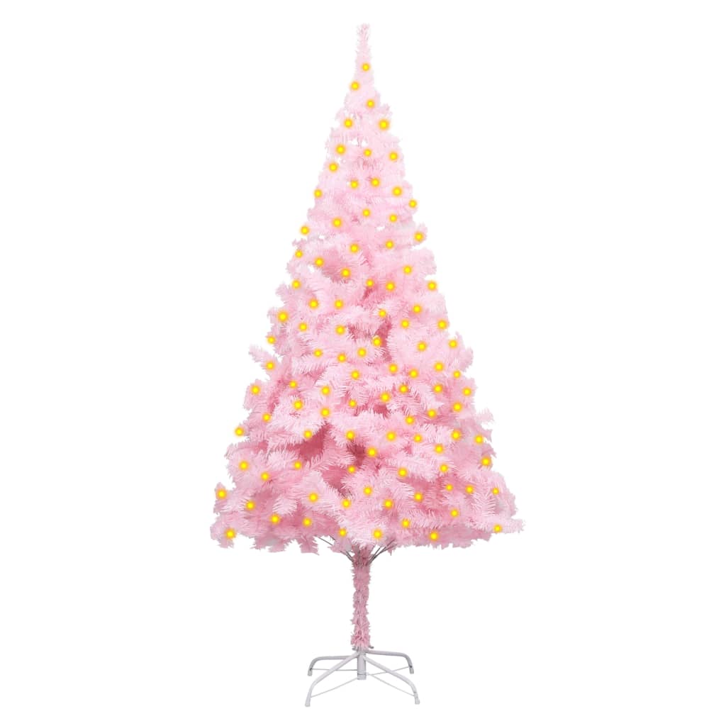 vidaXL Osvetlený umelý vianočný stromček+stojan, ružový 180 cm, PVC