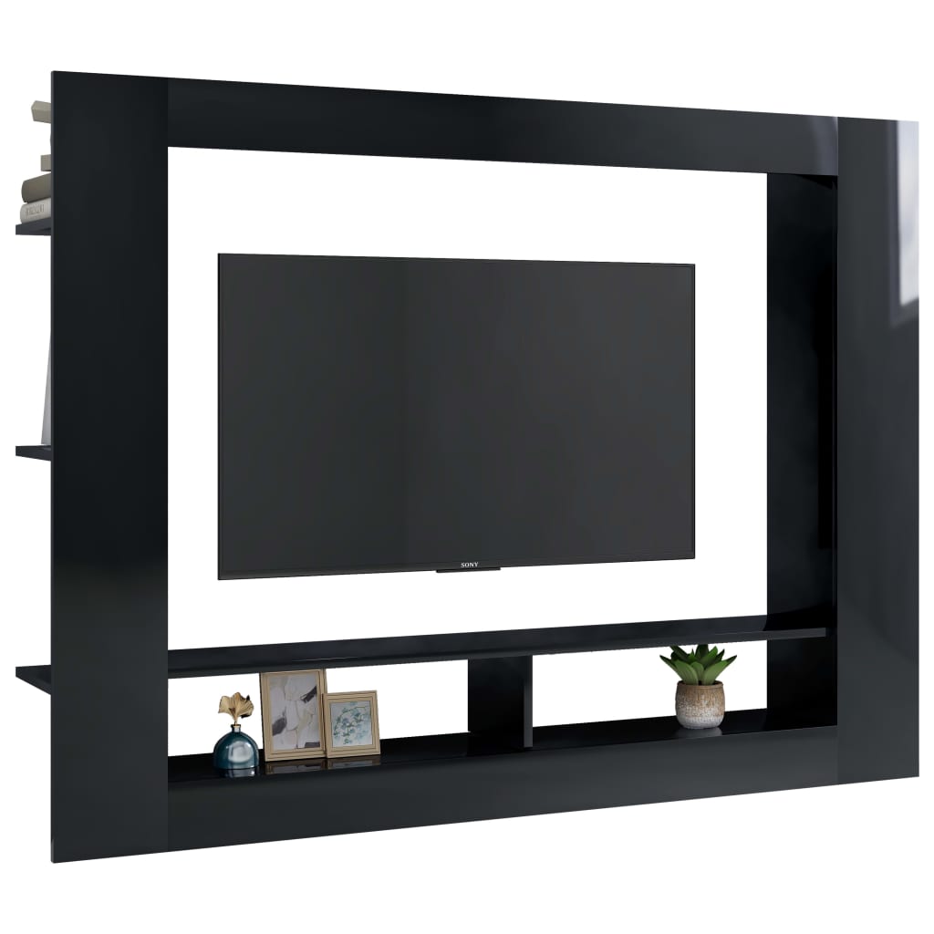 vidaXL TV skrinka, lesklá čierna 152x22x113 cm, kompozitné drevo