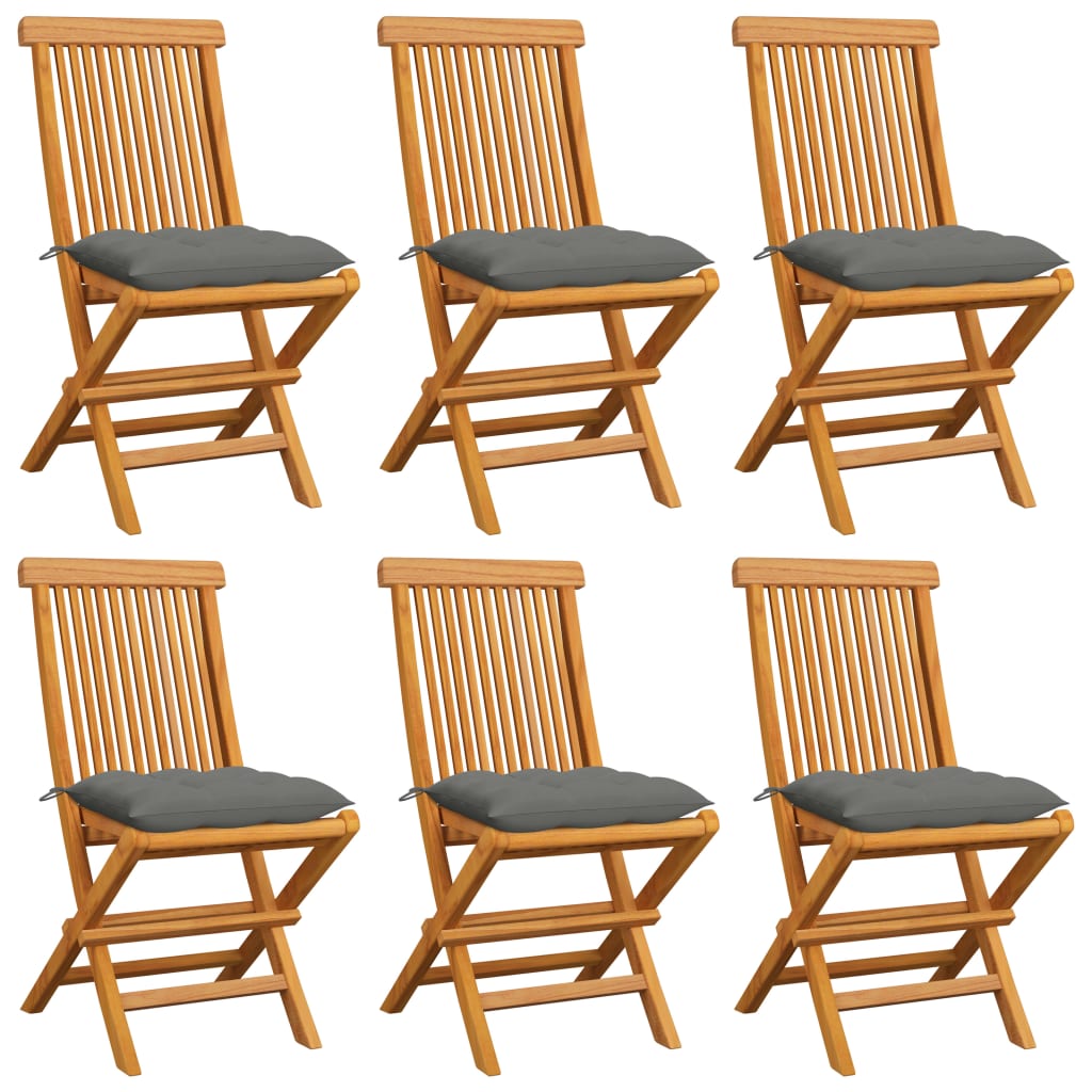 vidaXL Záhradné stoličky so sivými podložkami 6 ks tíkový masív