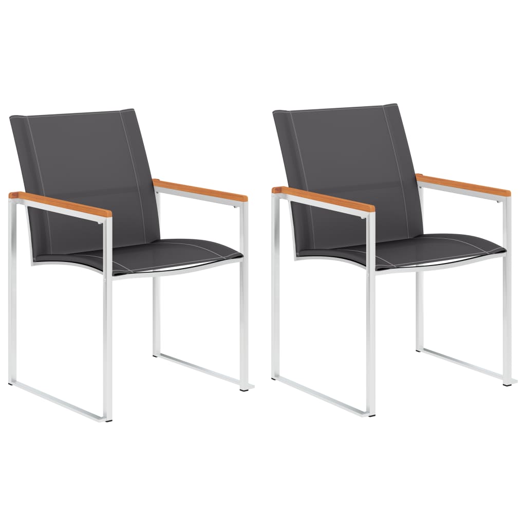 vidaXL Záhradné stoličky 2 ks sivé textilén a nehrdzavejúca oceľ