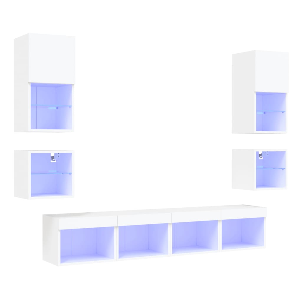 vidaXL 8-dielne TV nástenné skrinky s LED biele kompozitné drevo