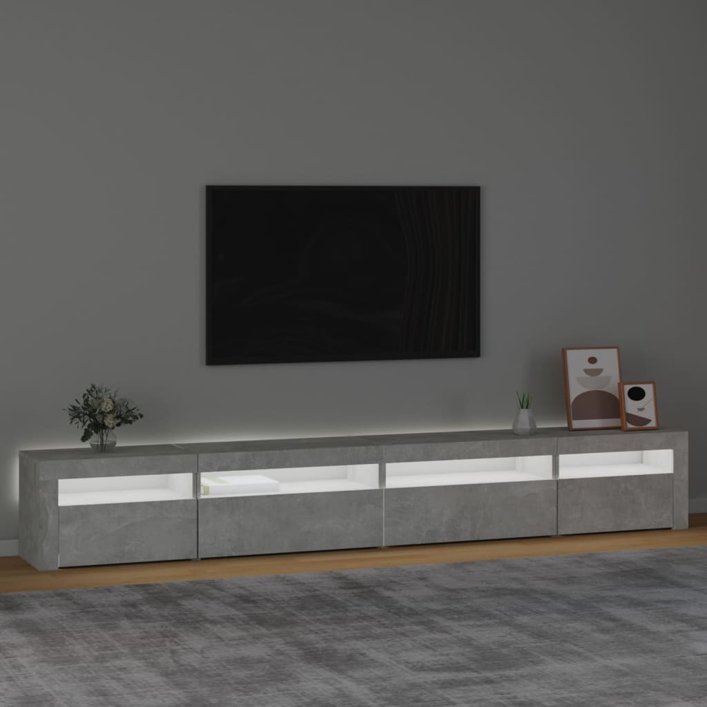 vidaXL TV skrinka s LED svetlami betónová sivá 270 x 35 x 40 cm