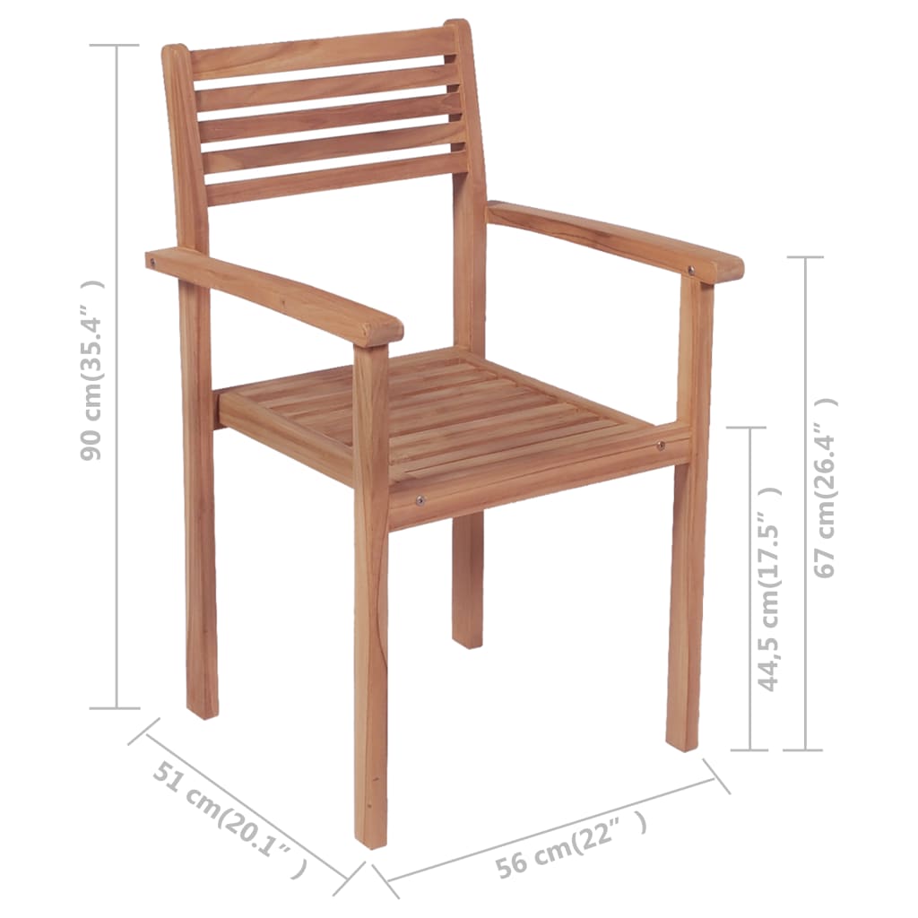 vidaXL Stohovateľné záhradné stoličky 2 ks, tíkový masív
