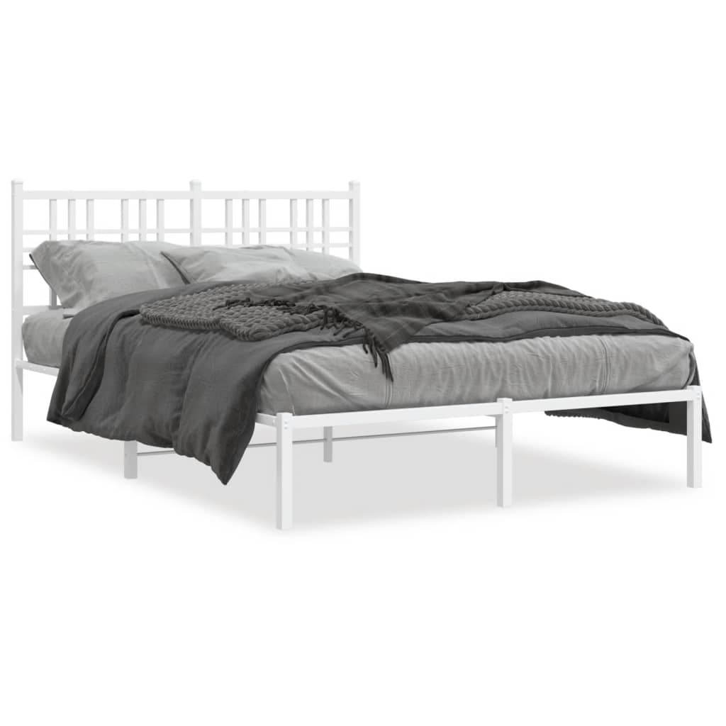 vidaXL Kovový rám postele s čelom biely 135x190 cm