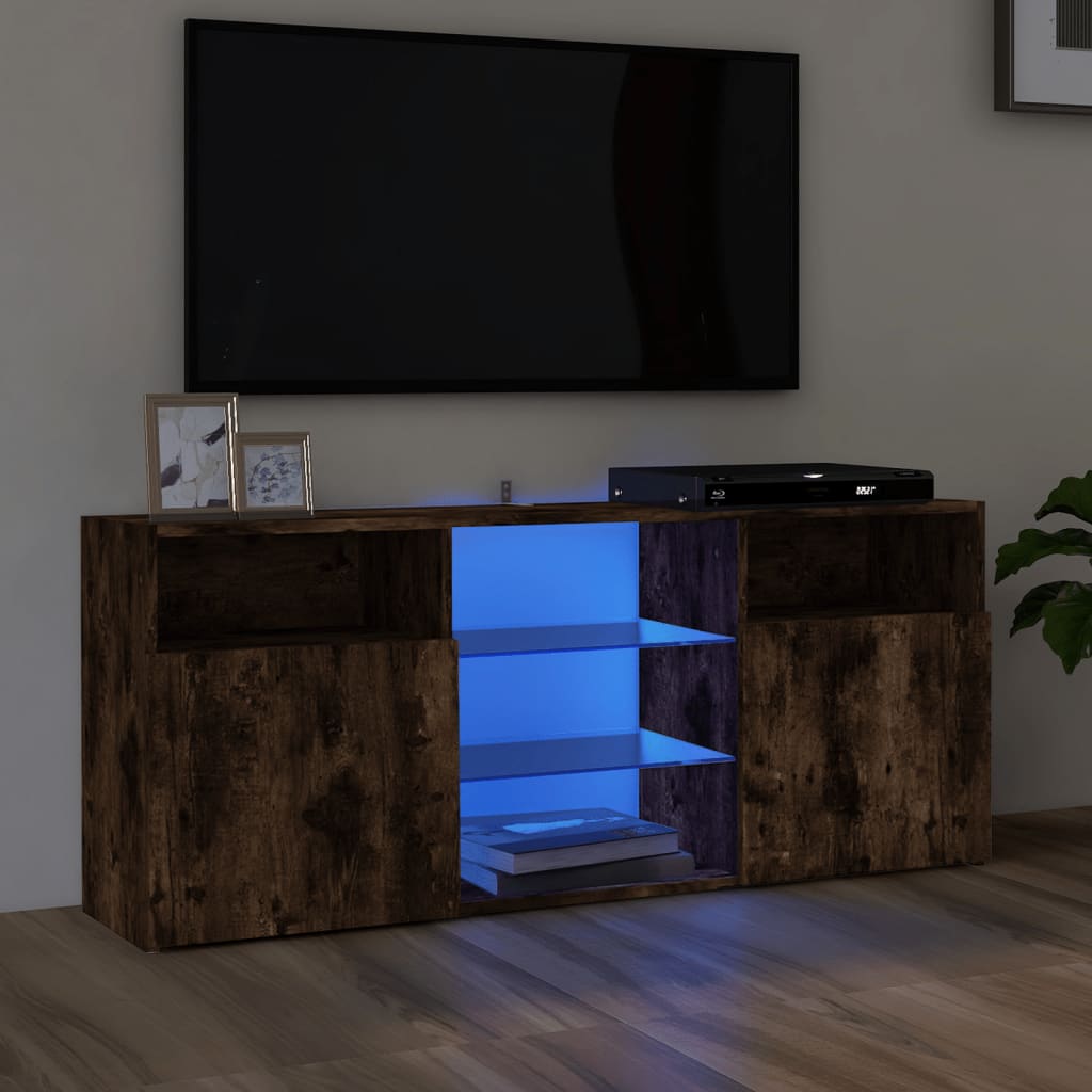 vidaXL TV skrinka s LED svetlami dymový dub 120x30x50 cm