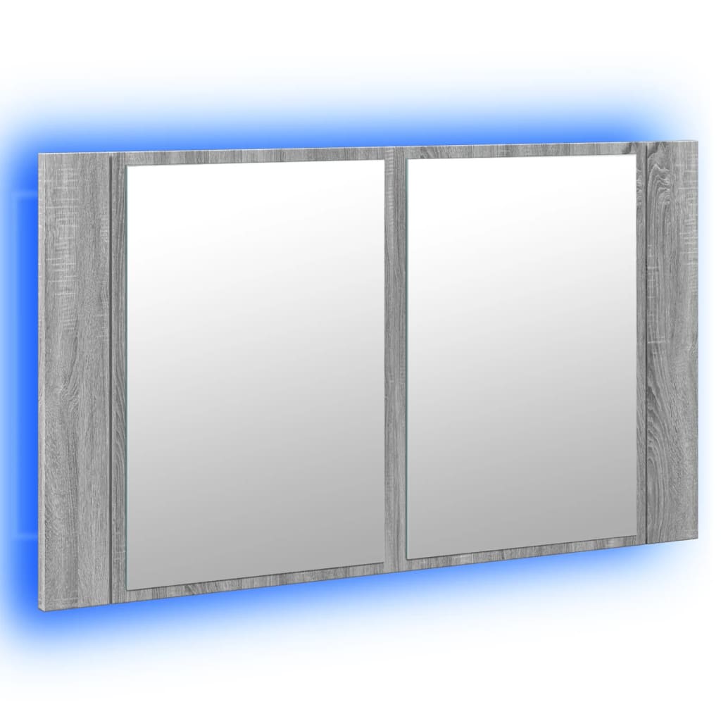 vidaXL LED kúpeľňová zrkadlová skrinka sivá sonoma 80x12x45 cm akryl